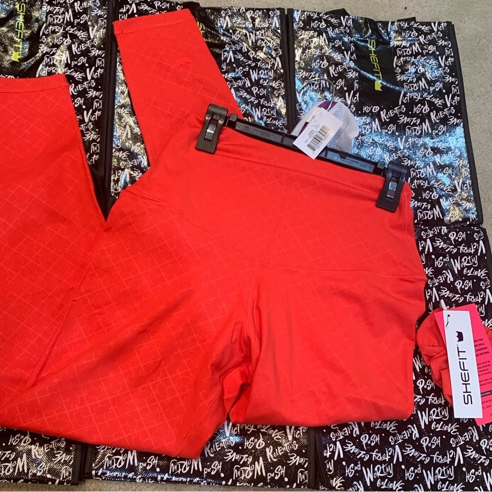 SHEFIT NWT Boss Leggings Luxe Large Red Coral Squat Proof High Rise Yoga Pants - Picture 6 of 16